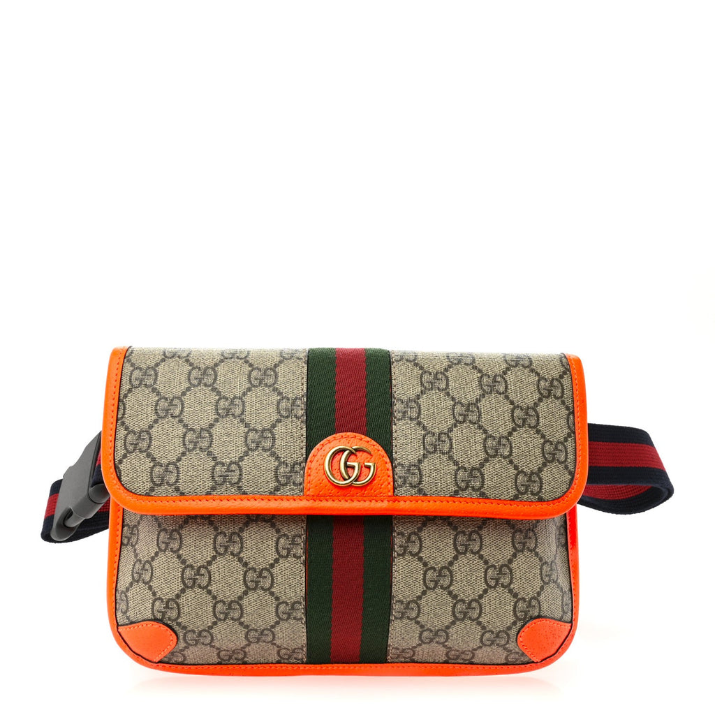 Gucci GG Supreme Monogram Web Small Ophidia Belt Bag Beige Ebony Orange Fluo