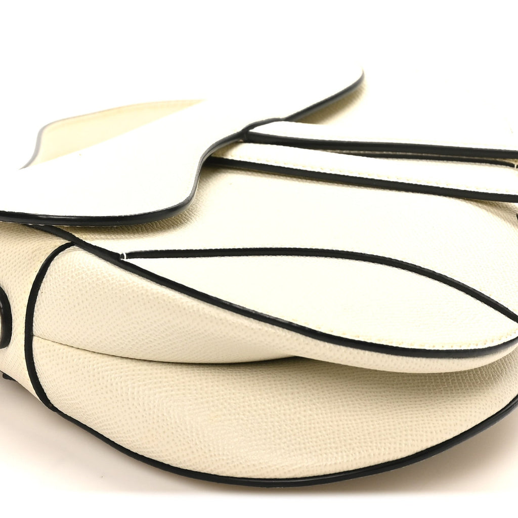 Christian Dior Grained Calfskin Saddle Bag White