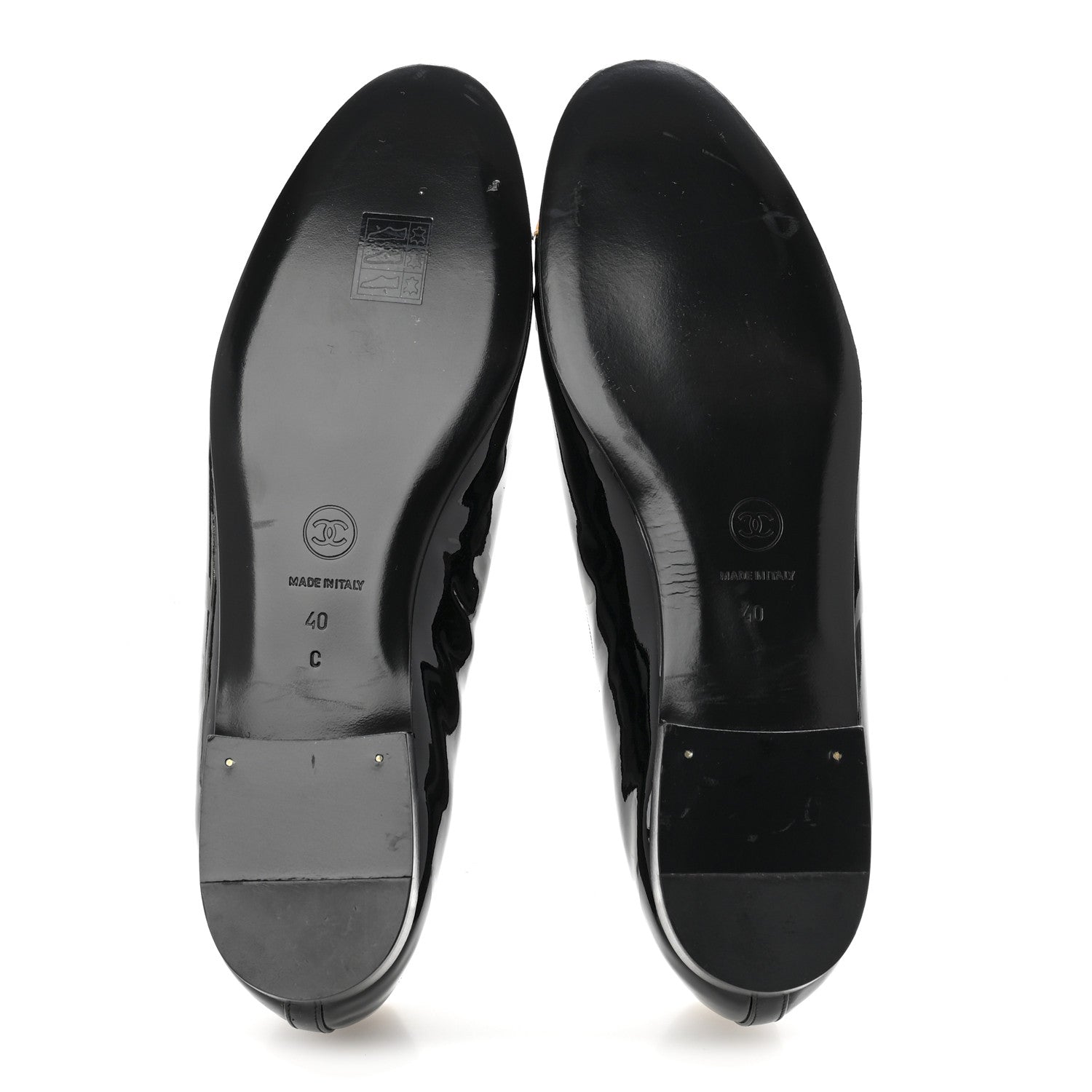 Patent CC Cap Toe Ballerina Flats 40 Black Beige
