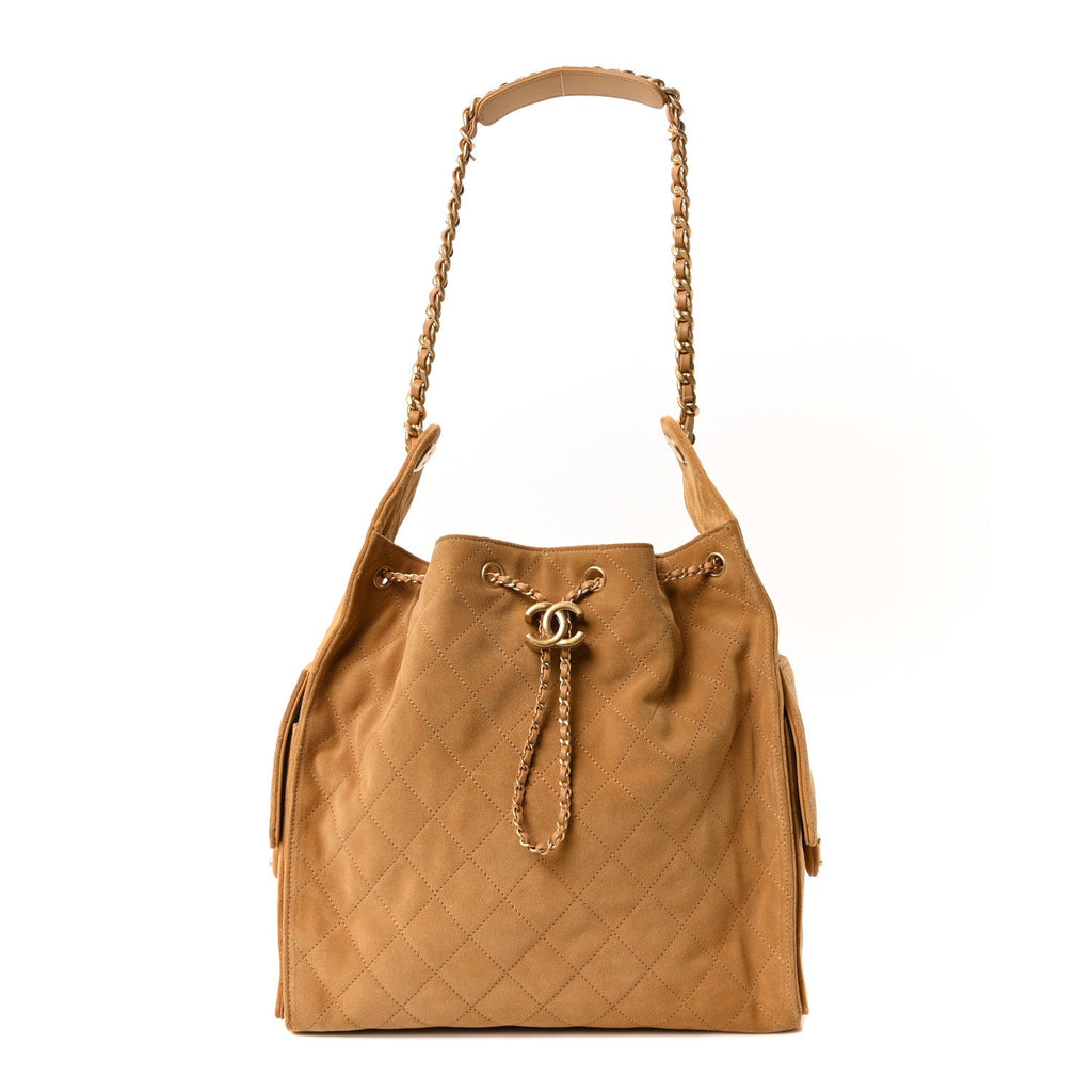 Chanel Suede Quilted Medium Chanel 25 Handbag Beige