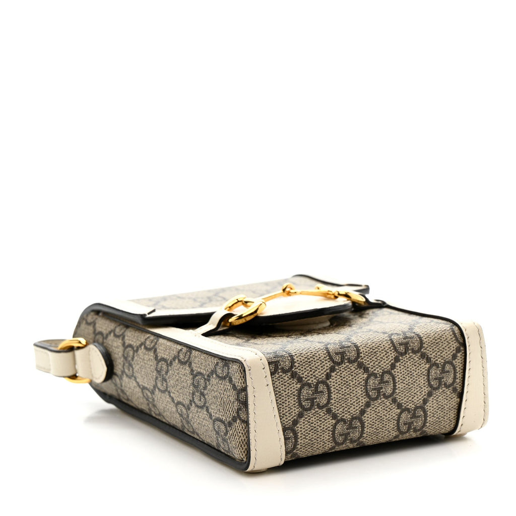 Gucci GG Supreme Monogram Azalea Calfskin Mini Horsebit 1955 Crossbody Bag Beige Ebony Mystic White