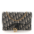 Christian Dior Oblique Saddle Chain Pouch Blue