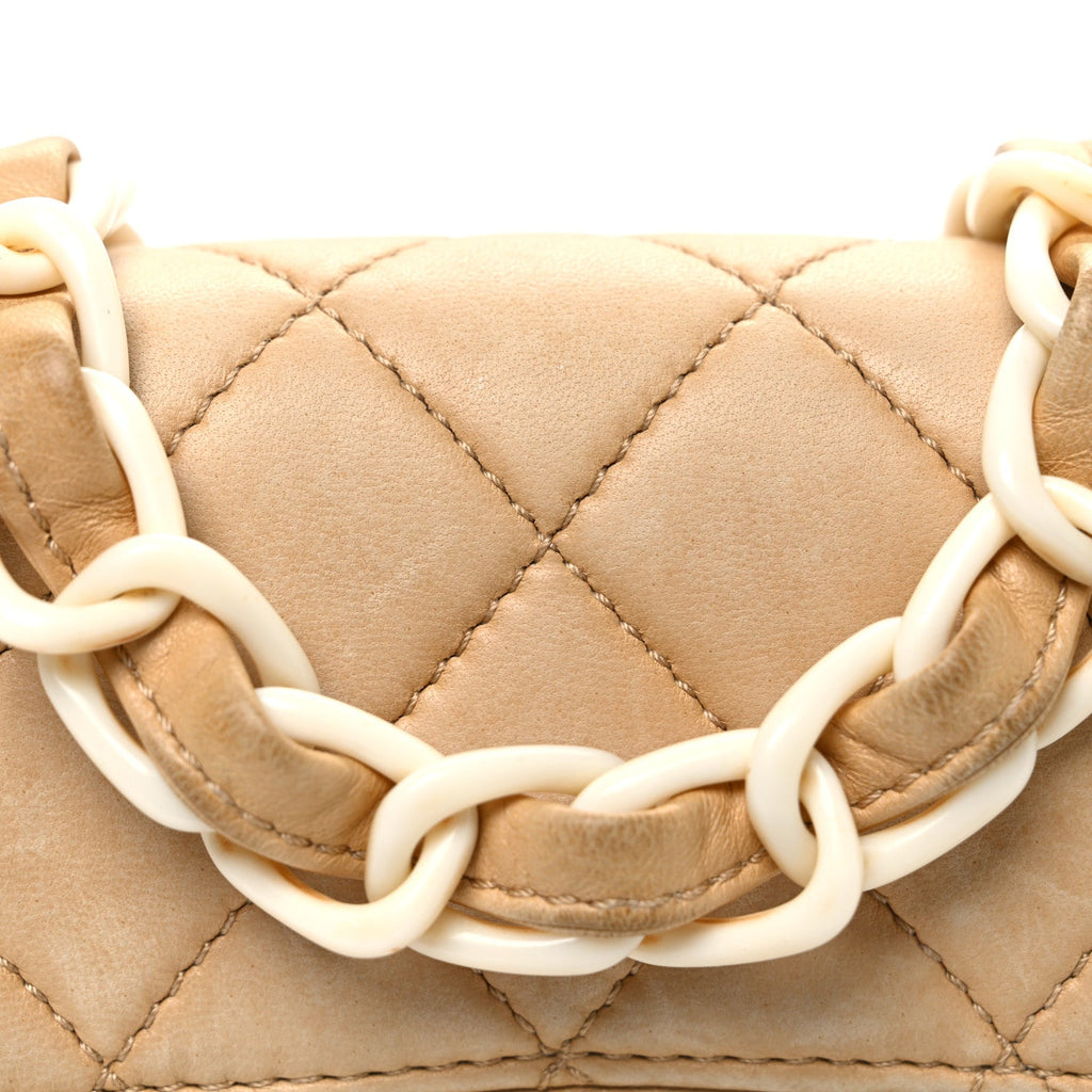 Chanel Lambskin Quilted Bekko Resin Mini Square Flap Beige