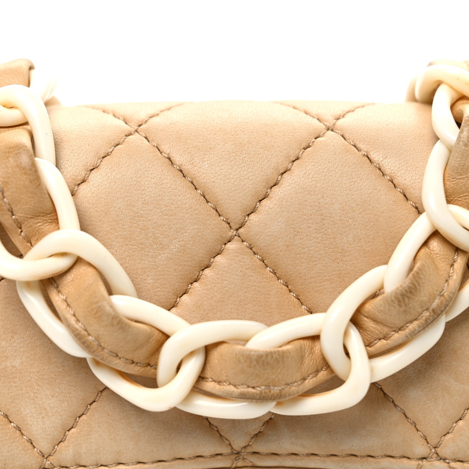Chanel Lambskin Quilted Bekko Resin Mini Square Flap Beige
