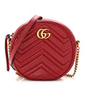 Gucci Glazed Calfskin Matelasse Heart Mini GG Marmont Round Shoulder Bag Romantic Cerise