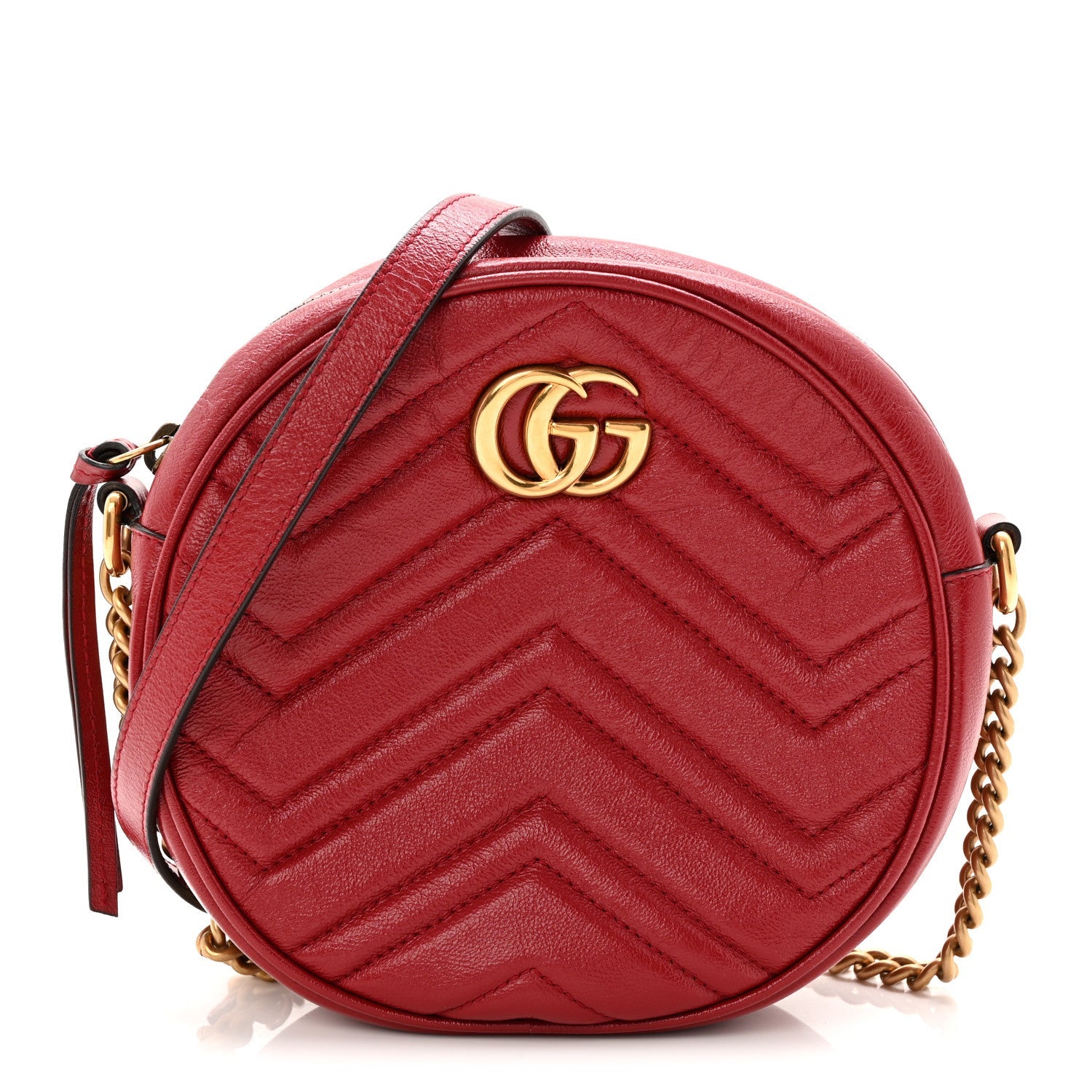Gucci Glazed Calfskin Matelasse Heart Mini GG Marmont Round Shoulder Bag Romantic Cerise