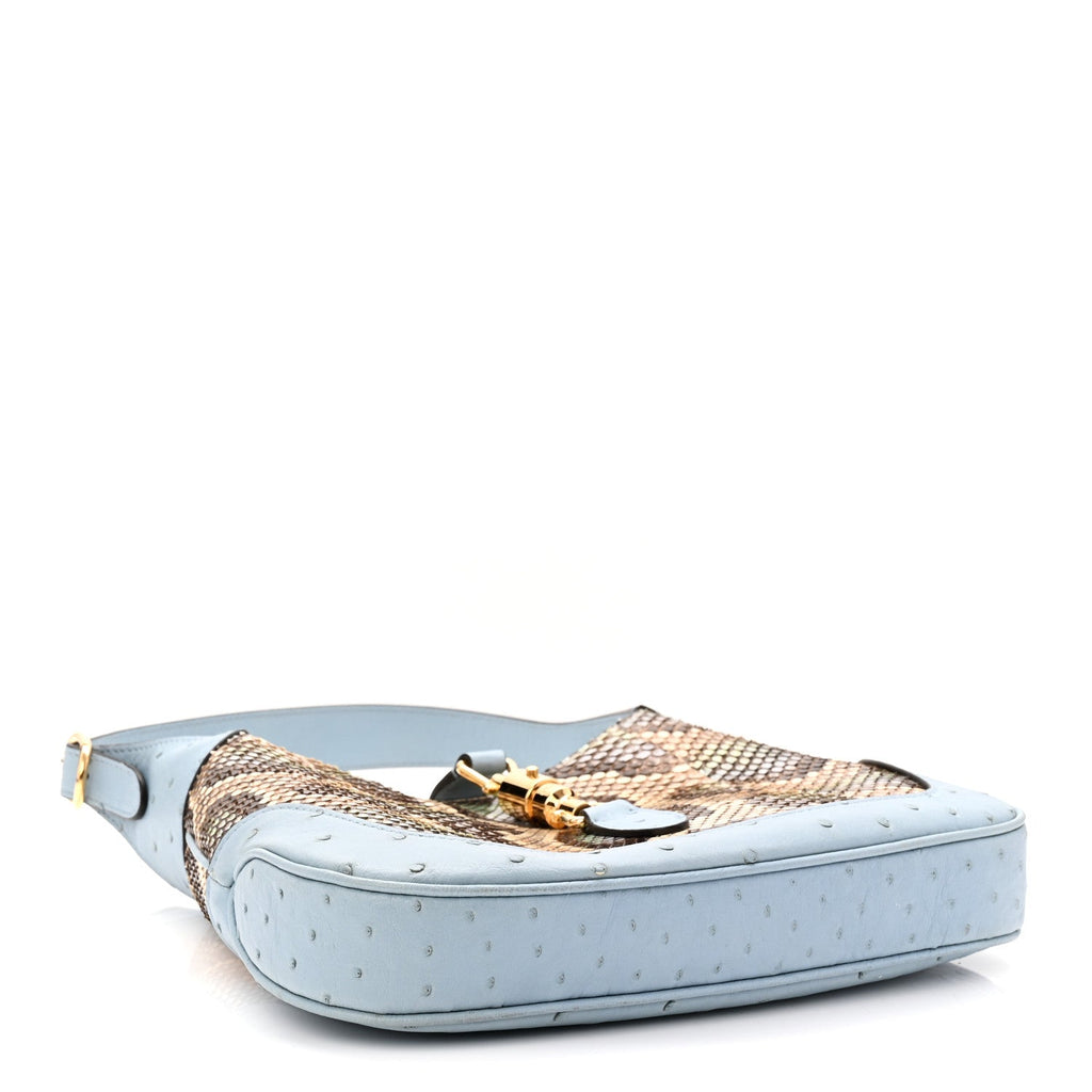 Gucci Snakeskin Ostrich Calfskin Small Jackie 1961 Hobo Blue Multicolor