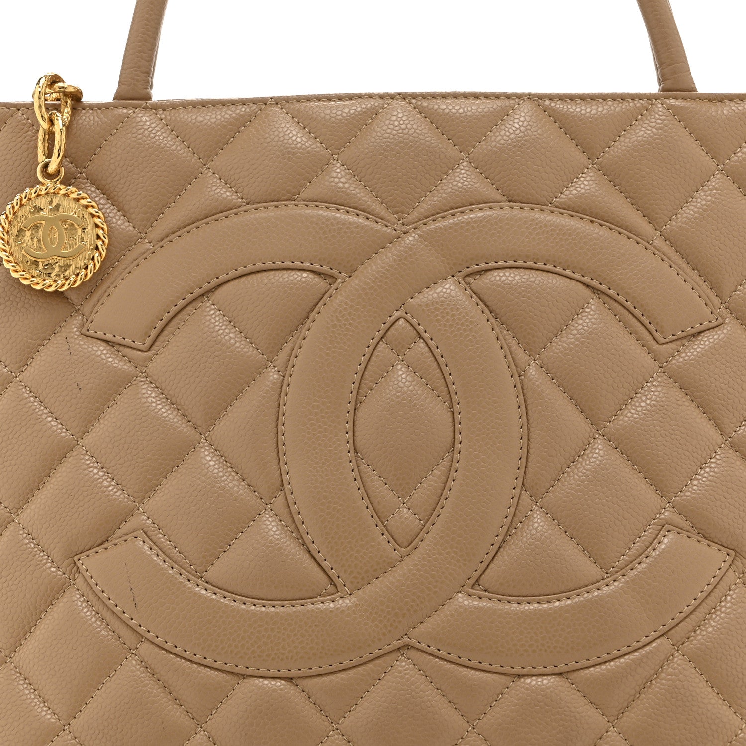 Chanel Caviar Quilted Medallion Tote Beige