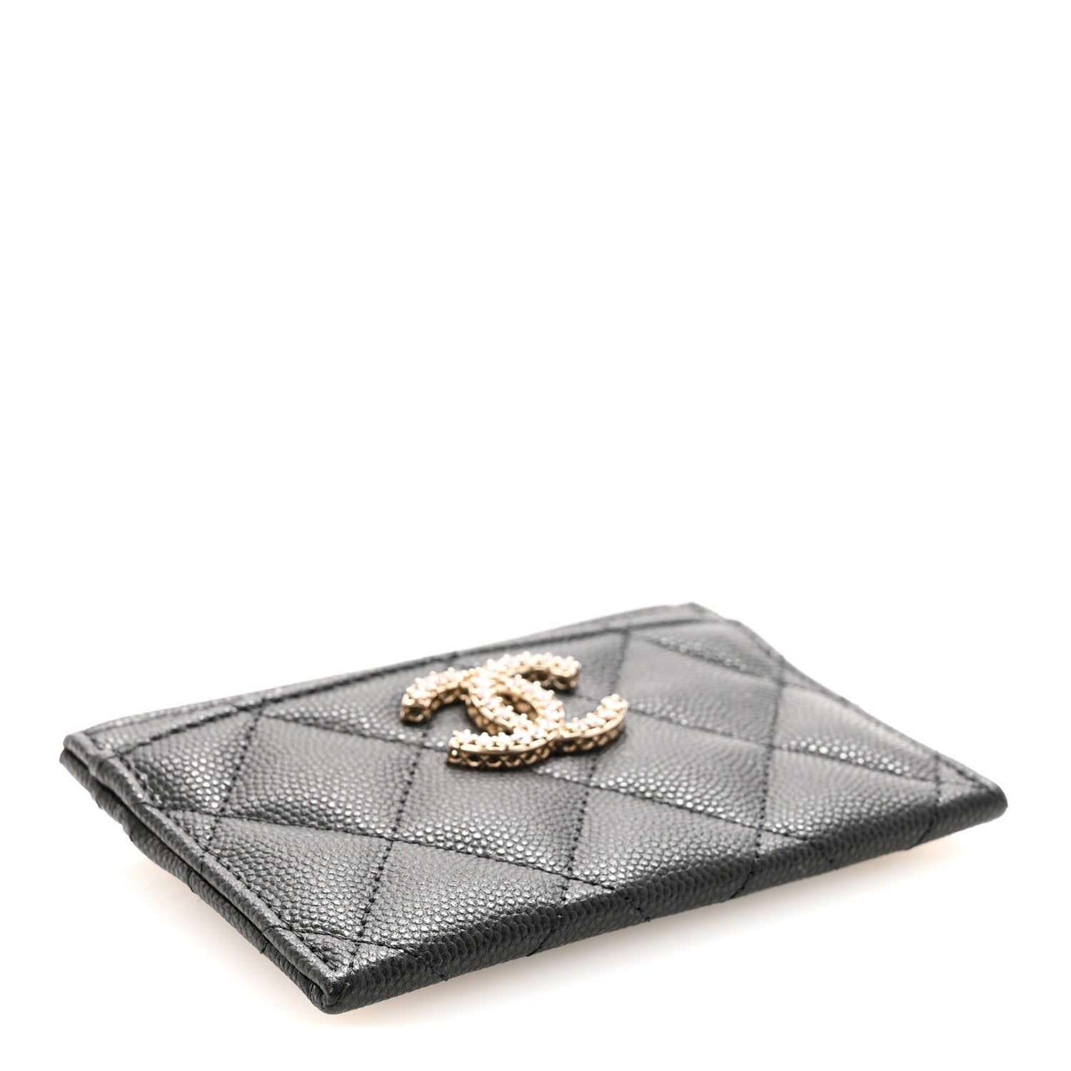 Caviar Quilted Crystal Card Holder Black