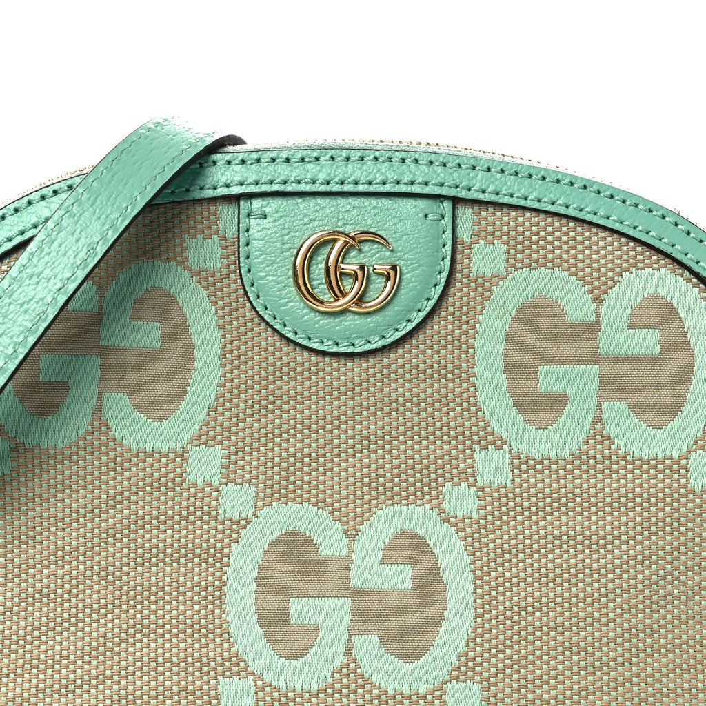 Gucci Monogram Jumbo GG Textured Dollar Calfskin Small Ophidia Dome Shoulder Bag Beige Pepperlight Mint