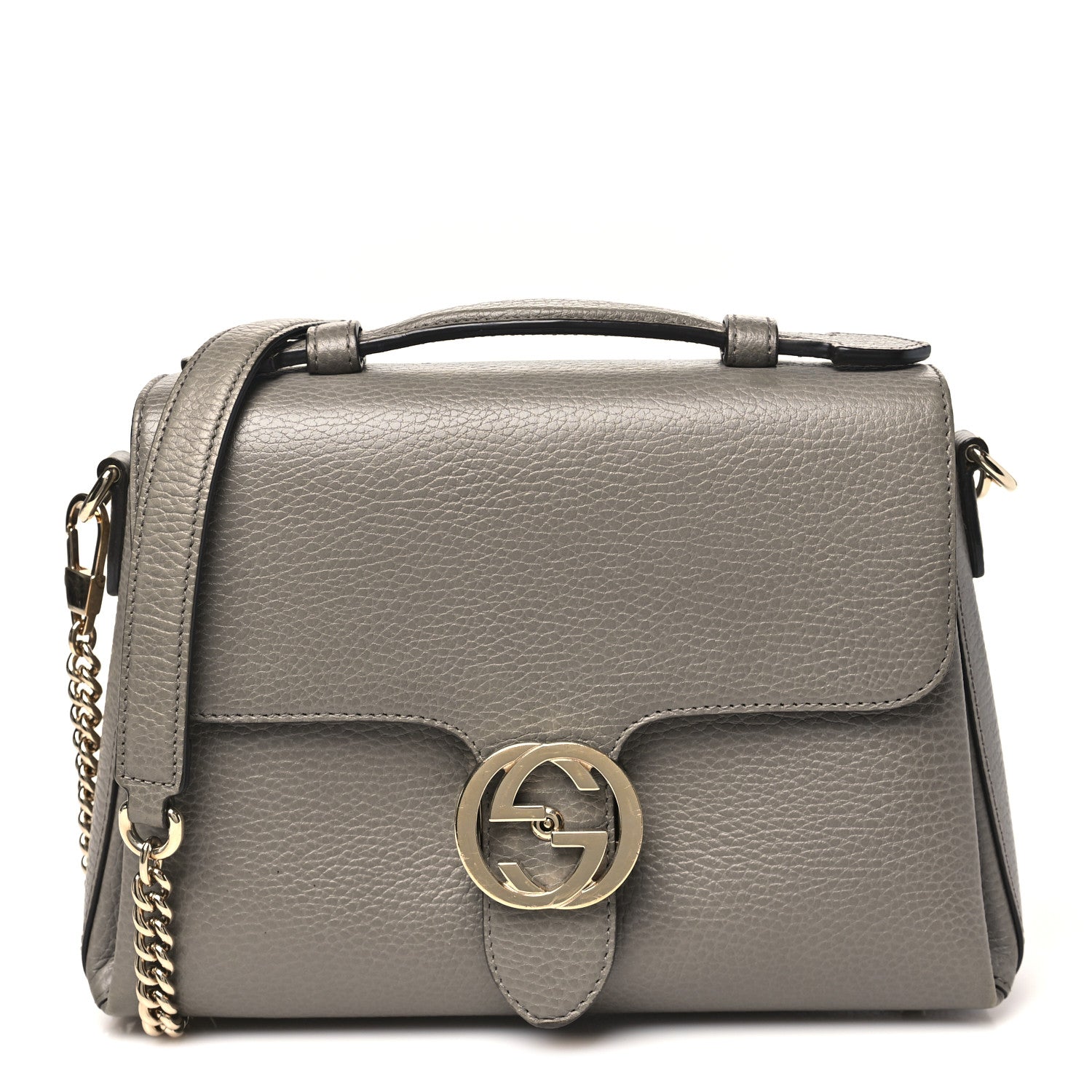 Gucci Dollar Calfskin Interlocking G Top Handle Shoulder Bag Loess