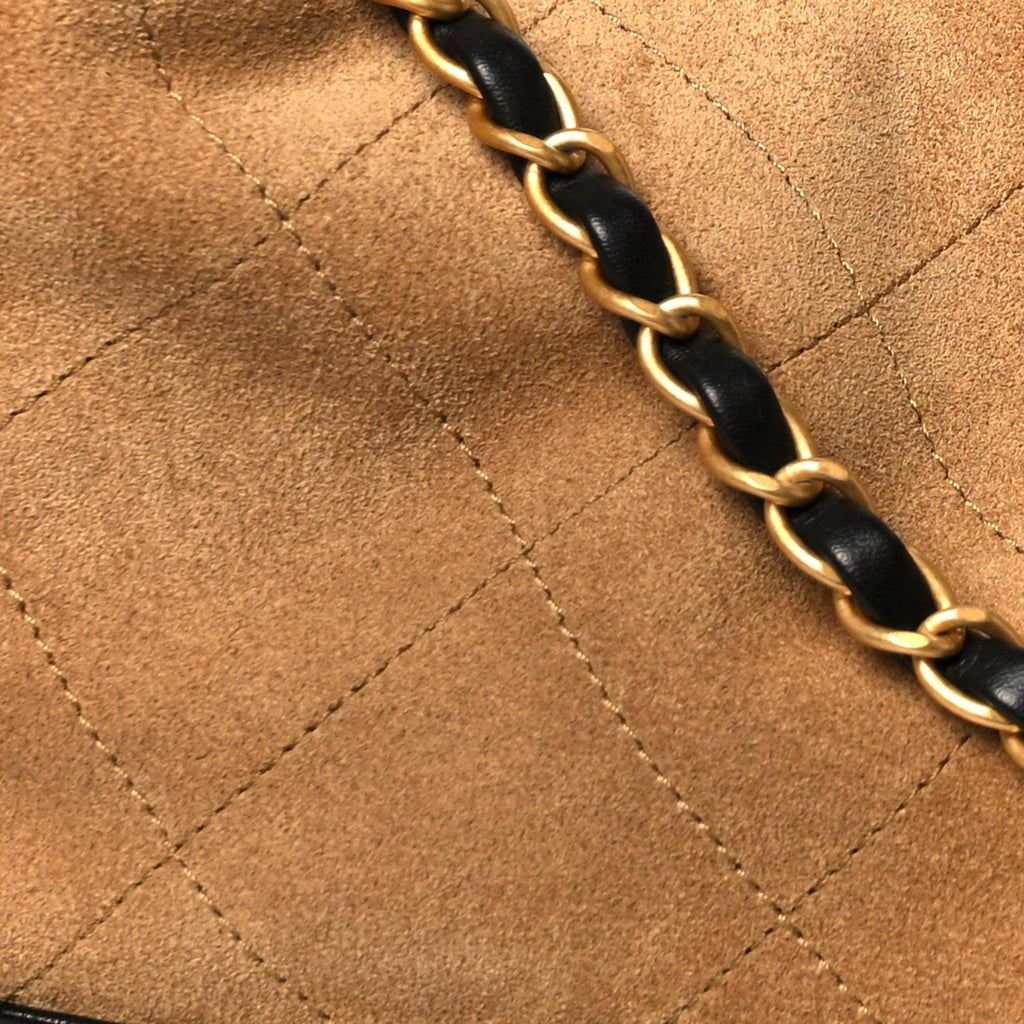 Chanel Suede Calfskin Shiny Lambskin Quilted Small Coco Base Shopping Bag Beige Black