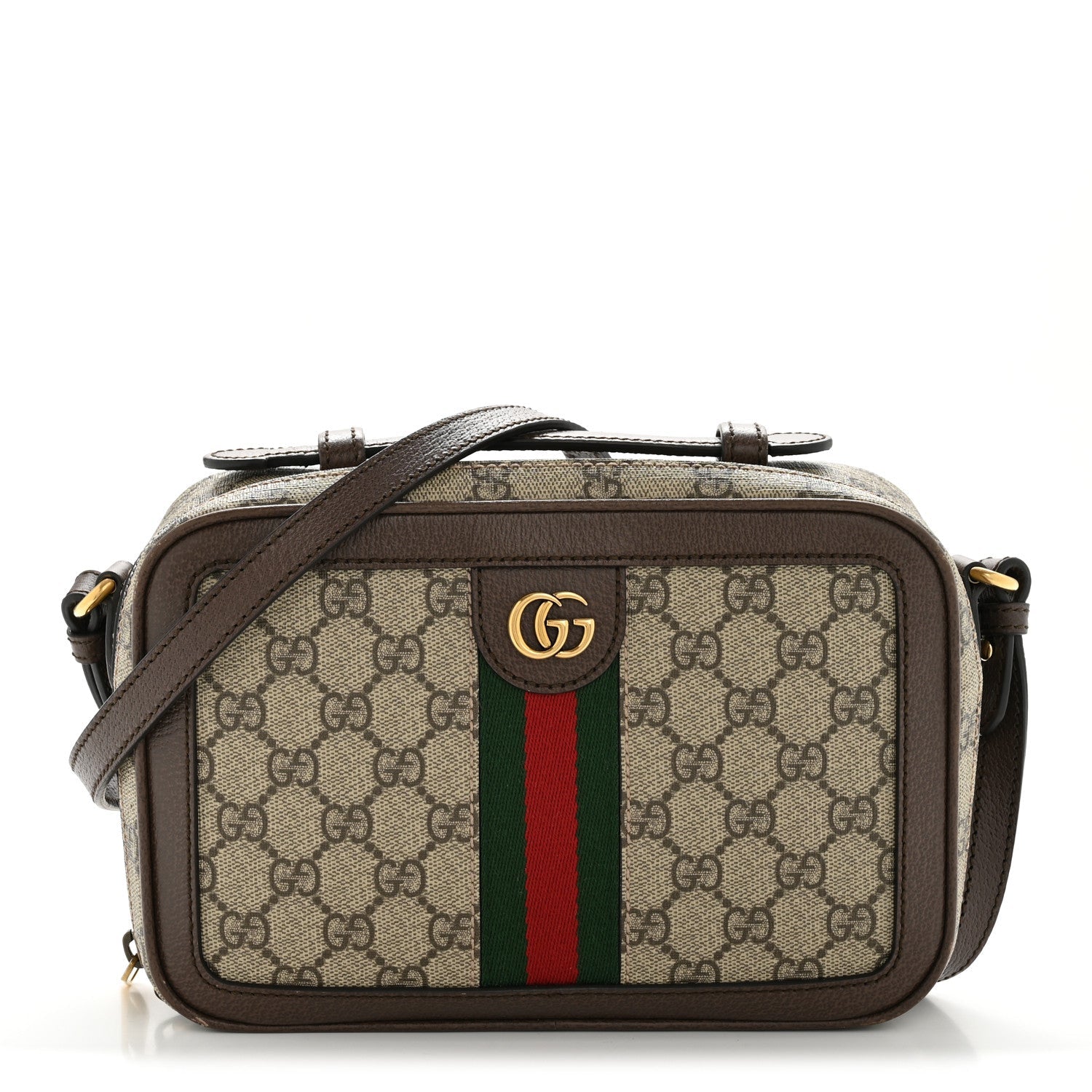 Gucci GG Supreme Monogram Web Small Ophidia Top Handle Shoulder Bag Brown
