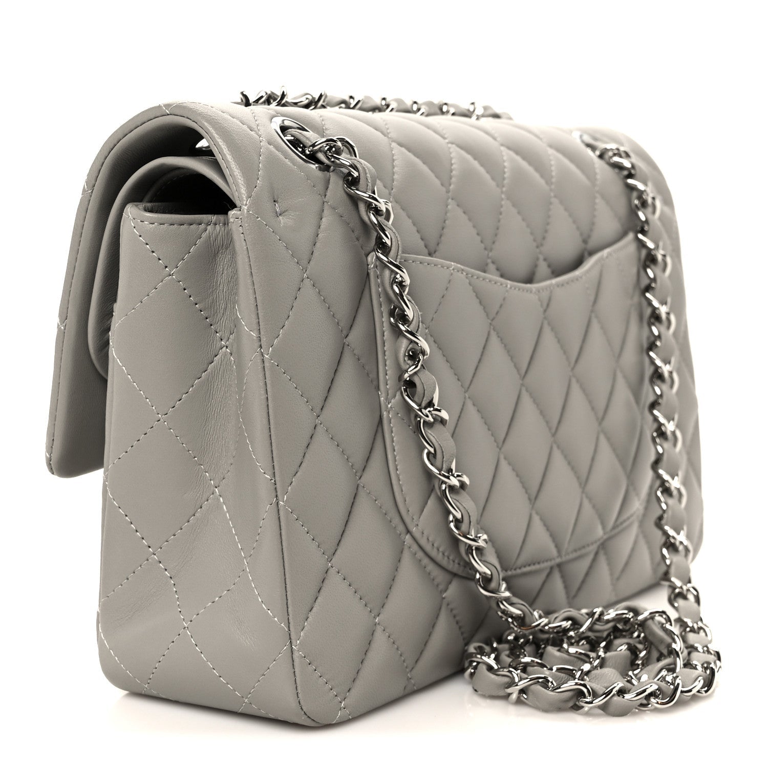 Chanel Lambskin Quilted Medium Double Flap Grey