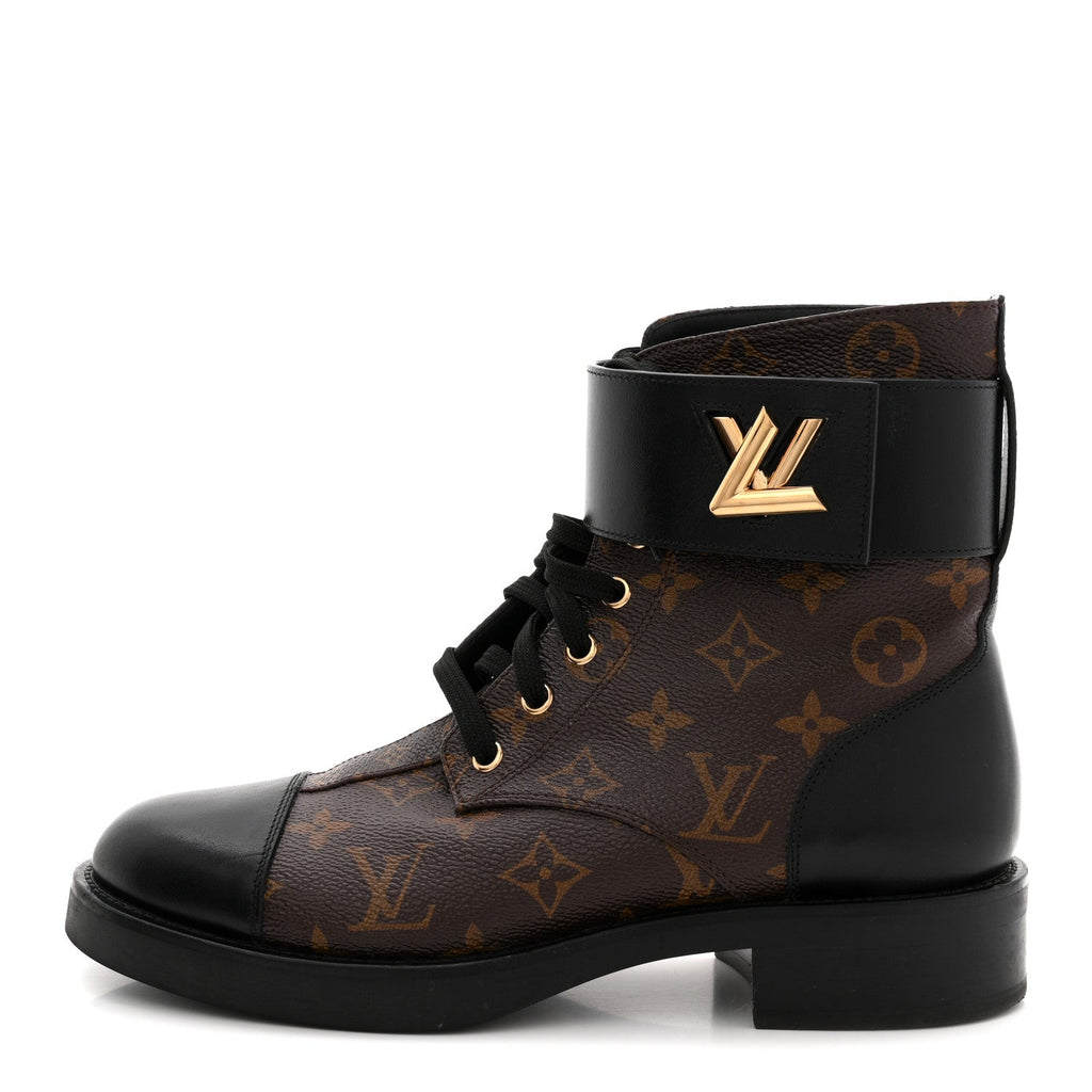Louis Vuitton Calfskin Monogram Wonderland Flat Ranger Boots 39 Black