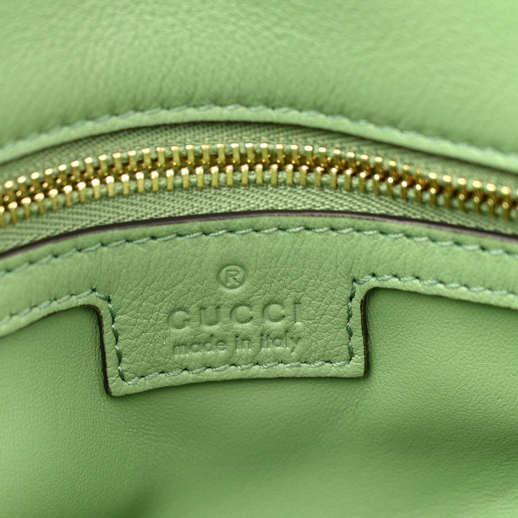 Gucci Roxy Calfskin Web Medium Blondie Top Handle Shoulder Flap Bag Salamander Green
