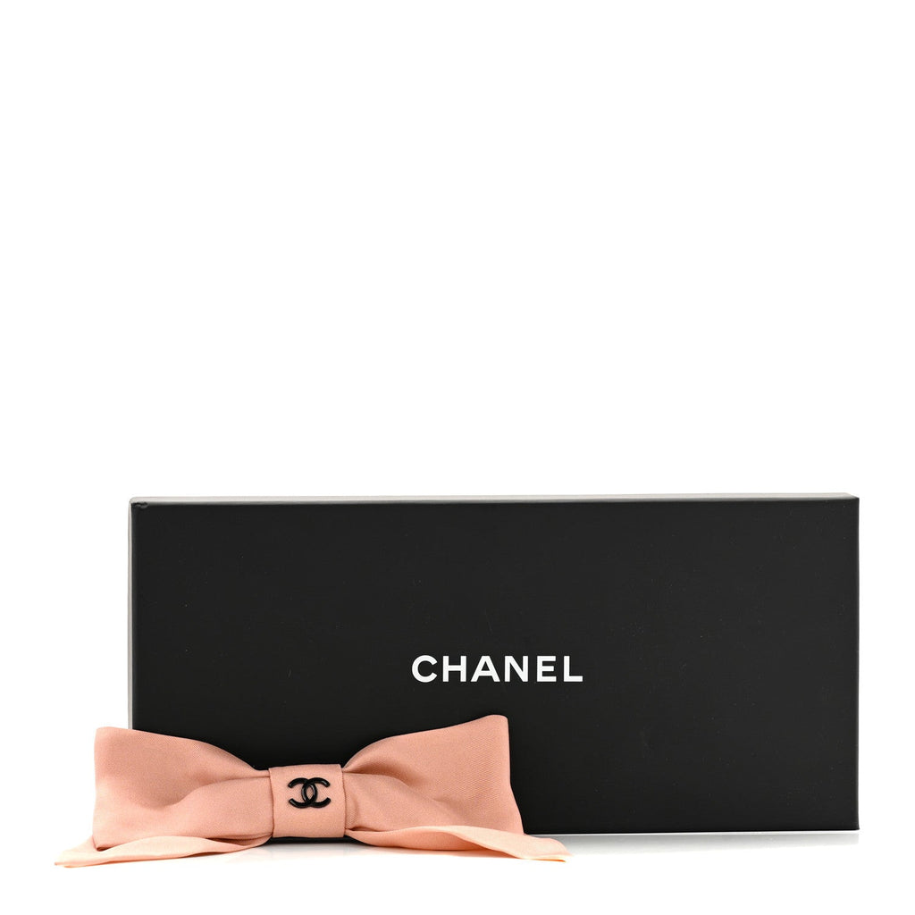 Chanel Silk Bow CC Hair Clip Pink Black