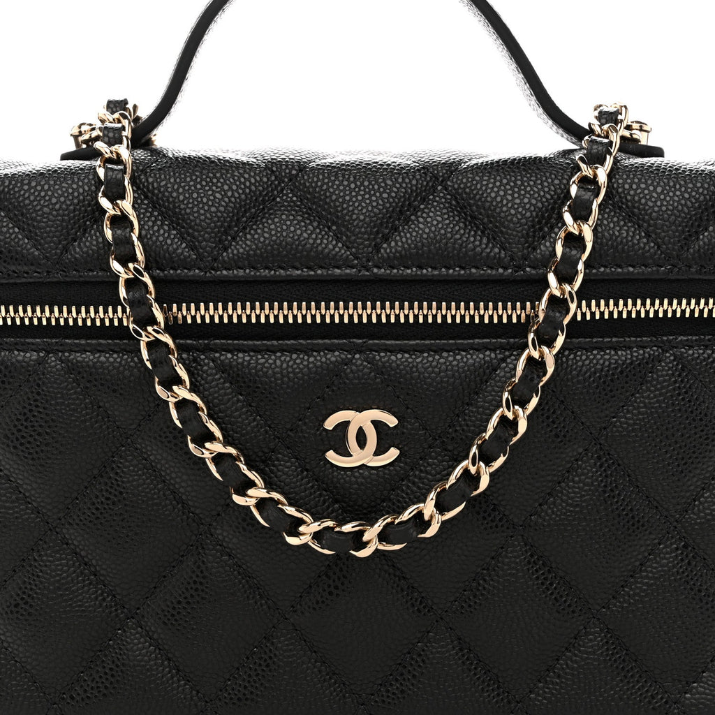 Chanel Caviar Quilted Top Handle Slim Vanity With Chain Black