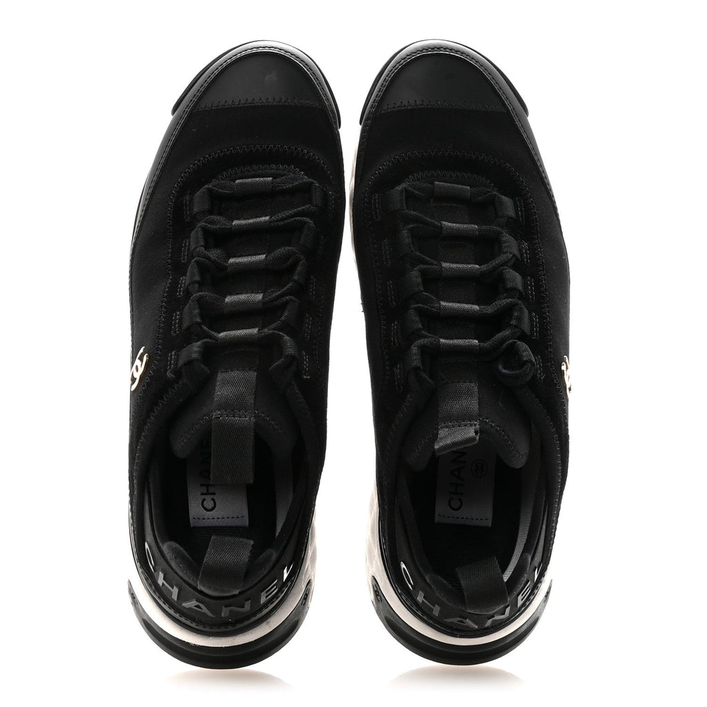 Chanel Velvet Calfskin Mixed Fibers CC Sneakers 39 Black