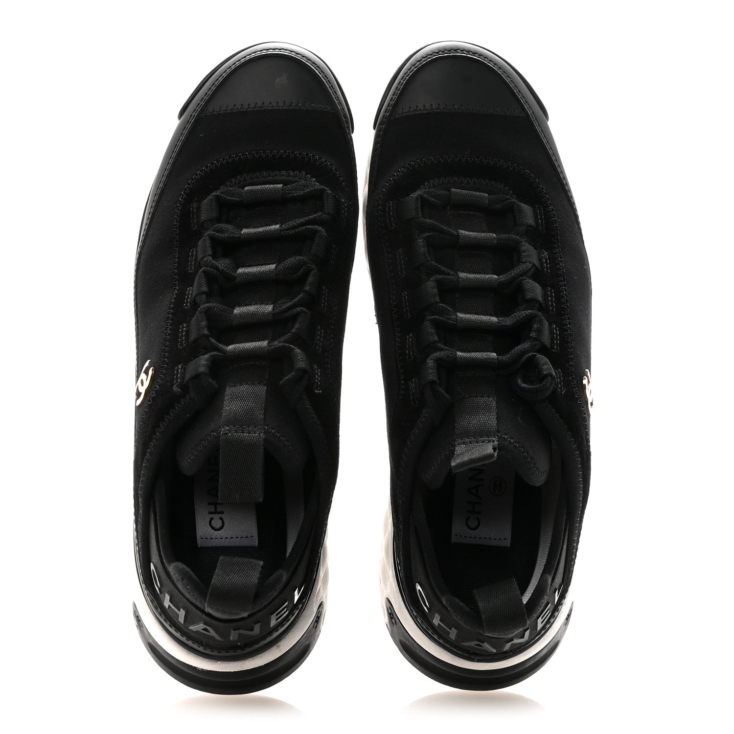 Chanel Velvet Calfskin Mixed Fibers CC Sneakers 39 Black
