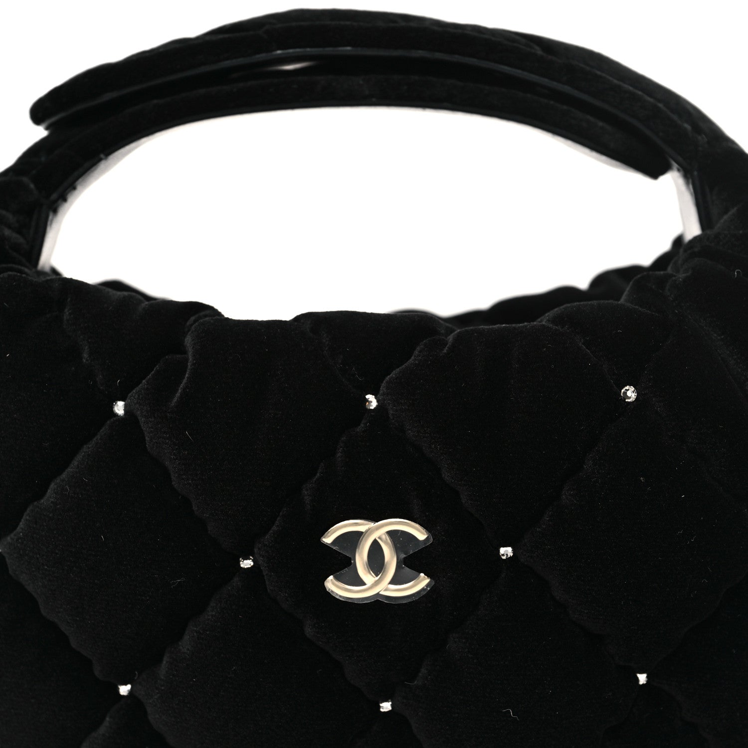 Chanel Velvet Diamanté Quilted Pocket Pouch Hobo Black