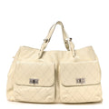 Chanel Glazed Caviar Reissue Double Pocket In the City Tote White