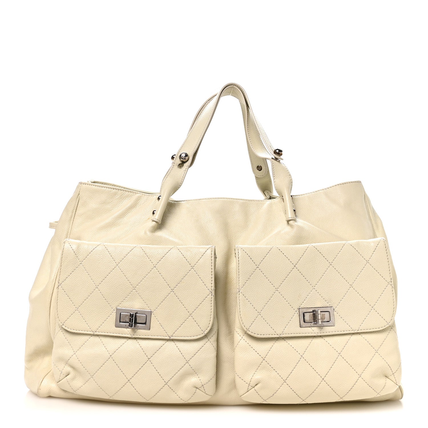 Chanel Glazed Caviar Reissue Double Pocket In the City Tote White