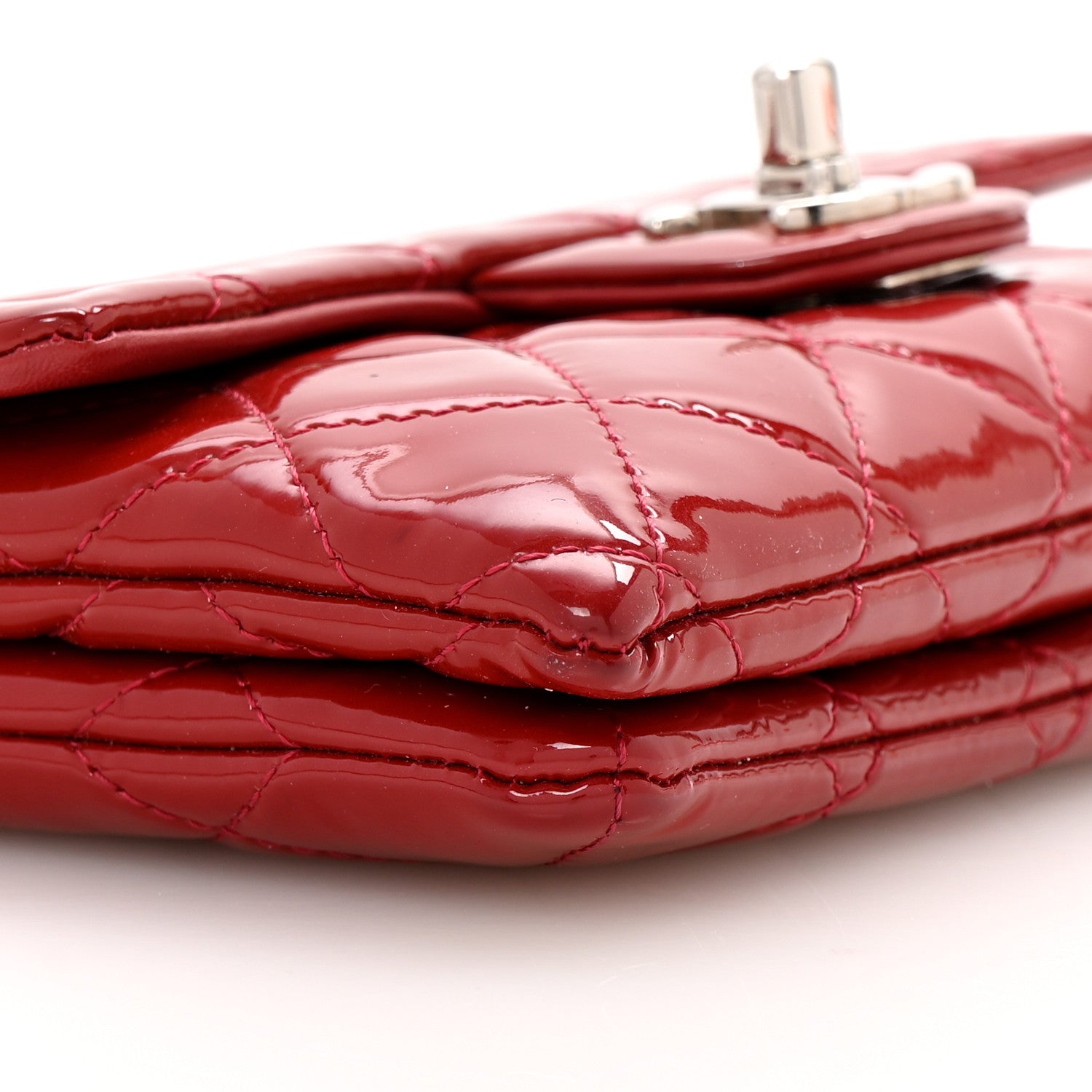 Chanel Patent Quilted Mini Flap Clutch With Chain  Red