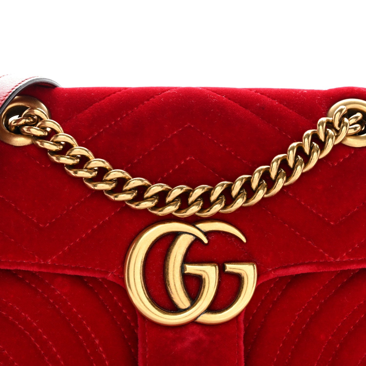 Gucci Velvet Matelasse Mini GG Marmont Shoulder Bag Hibiscus Red