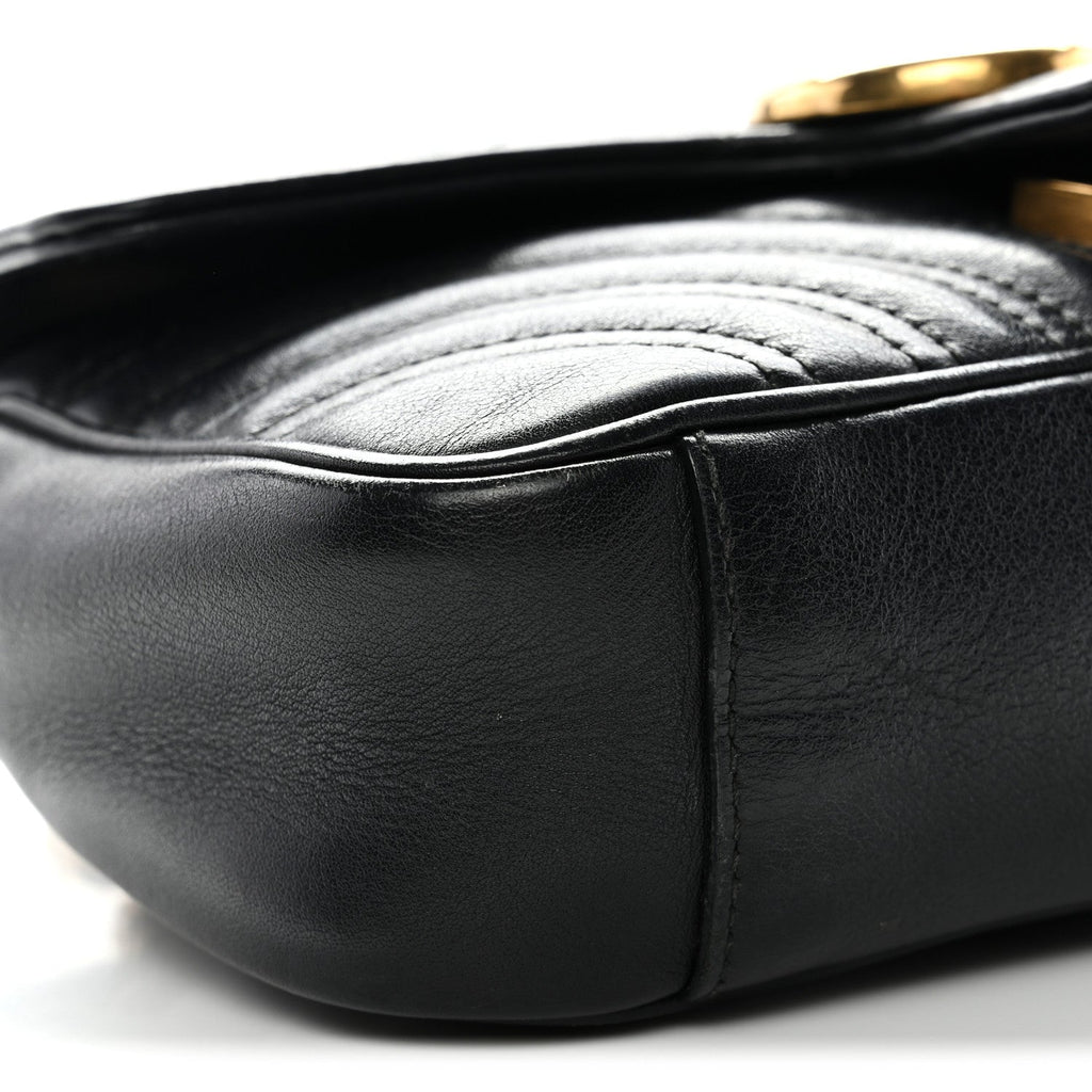 Gucci Calfskin Matelasse Mini GG Marmont Shoulder Bag Black