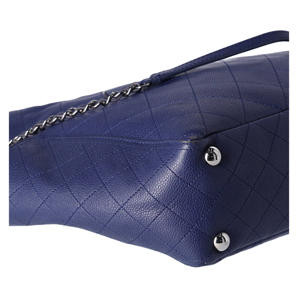 Chanel Grained Calfskin Stitched CC Pocket Tote Blue