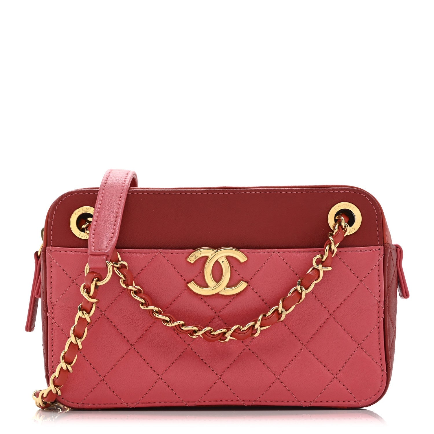 Chanel Goatskin Quilted Small In & Out Camera Case Pink Red