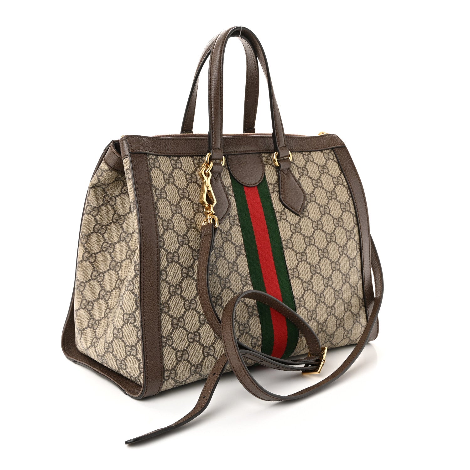 Gucci GG Supreme Monogram Web Medium Ophidia Tote Bag Brown