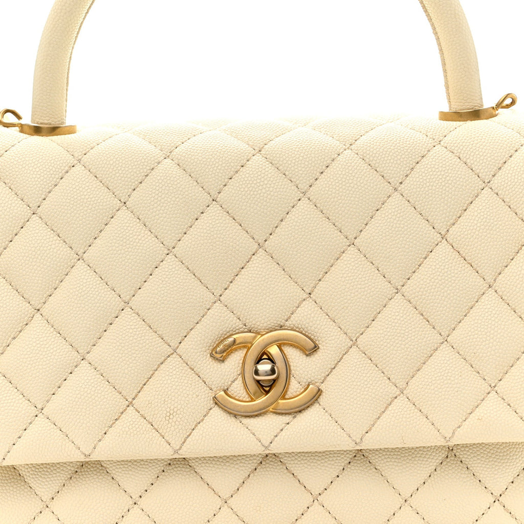 Chanel Caviar Quilted Small Coco Handle Flap White