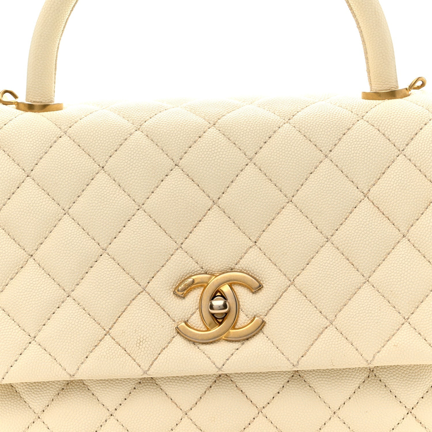 Chanel Caviar Quilted Small Coco Handle Flap White