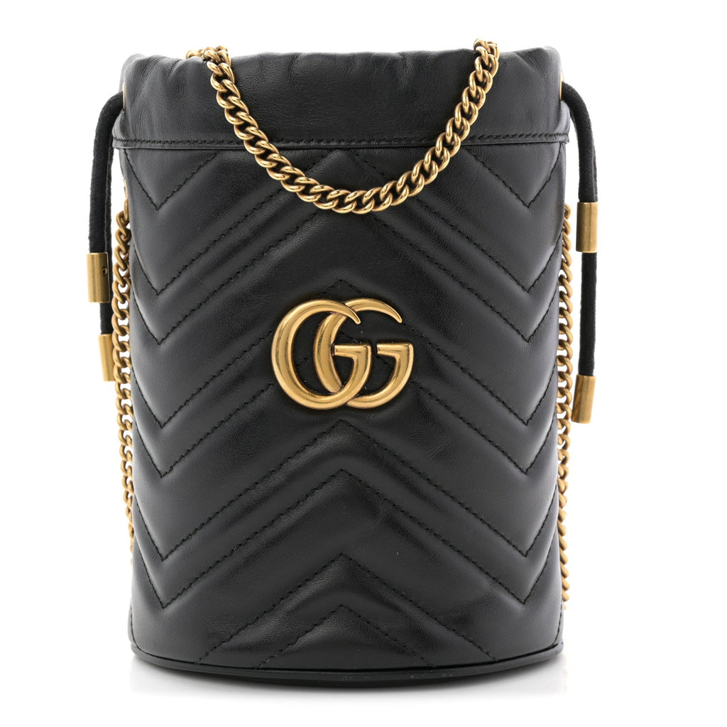 Gucci Calfskin Matelasse Mini GG Marmont 2.0 Bucket Bag Black