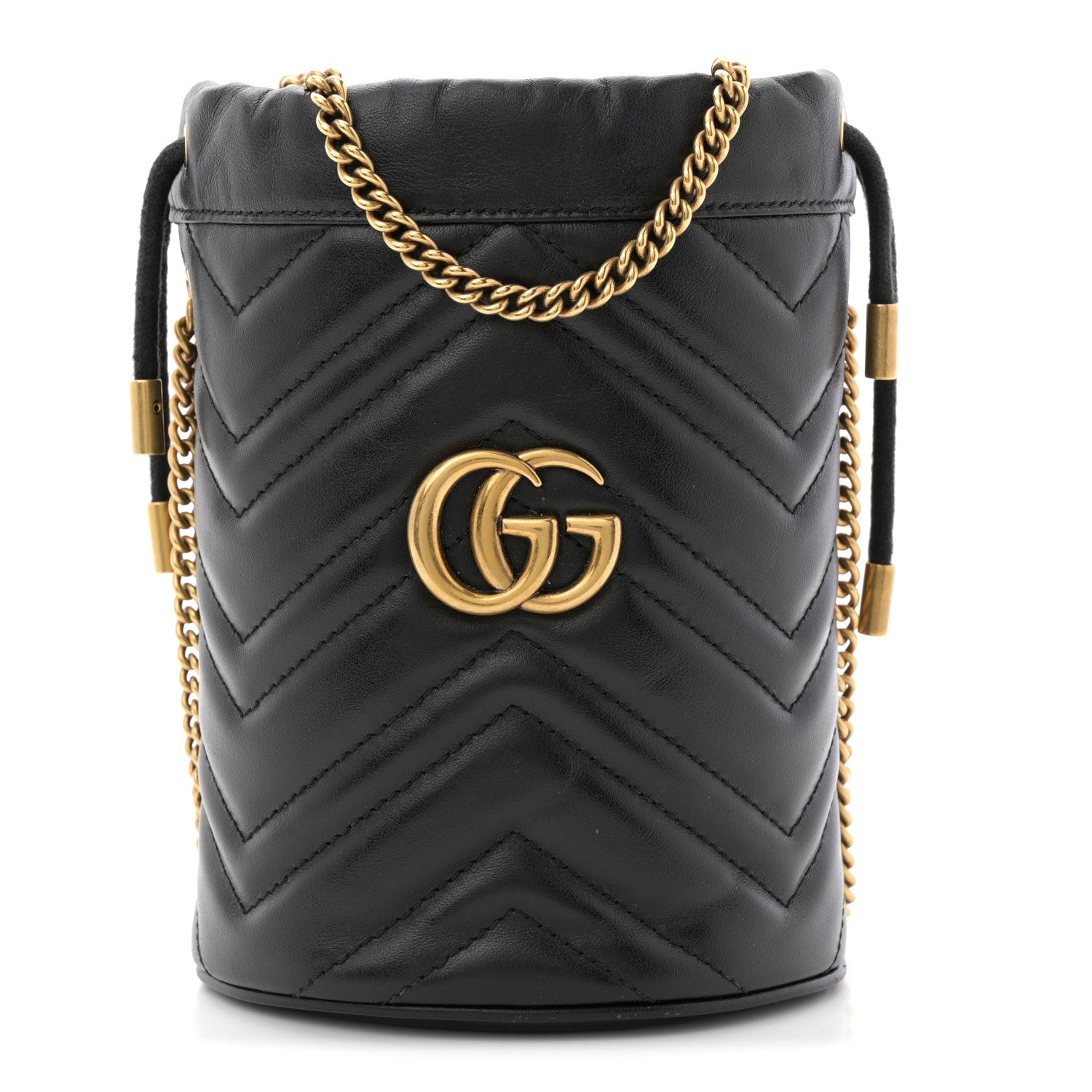 Gucci Calfskin Matelasse Mini GG Marmont 2.0 Bucket Bag Black