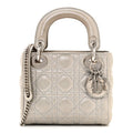 Christian Dior Metallic Lambskin Cannage Mini Lady Dior Silver