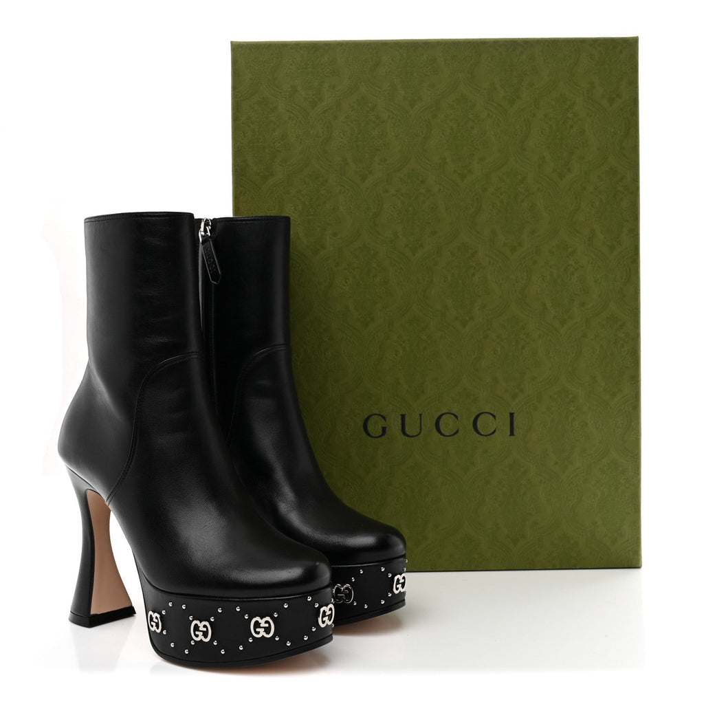 Gucci Nappa Platform Charlotte Ankle Boots 36 Black