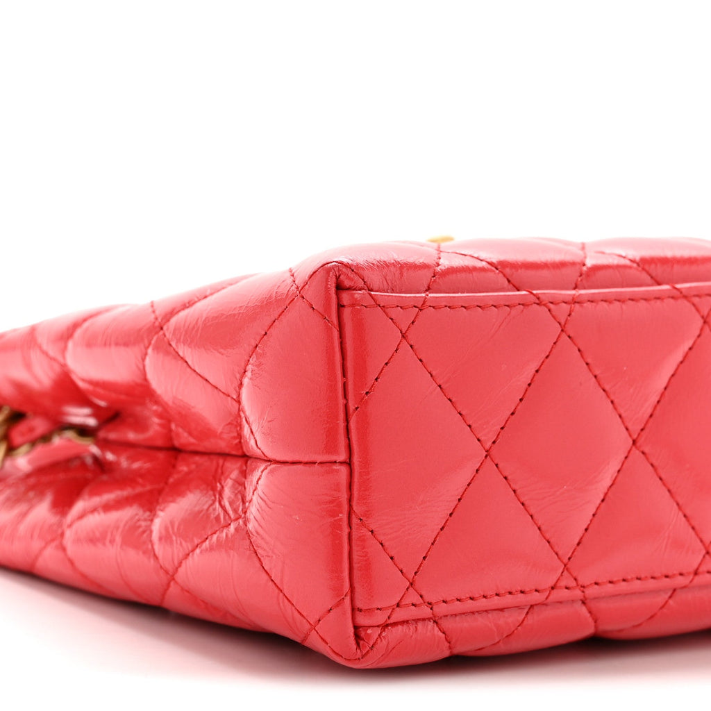 Chanel Shiny Aged Calfskin Quilted Nano Kelly Shopper Red