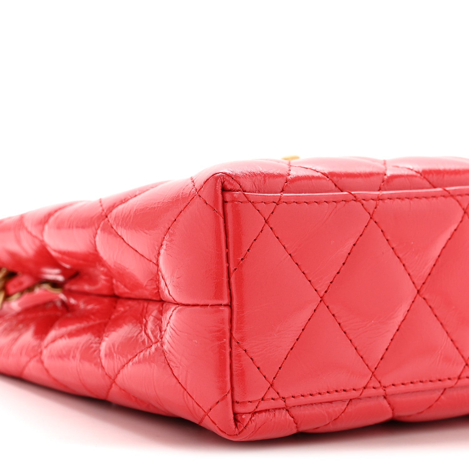 Chanel Shiny Aged Calfskin Quilted Nano Kelly Shopper Red