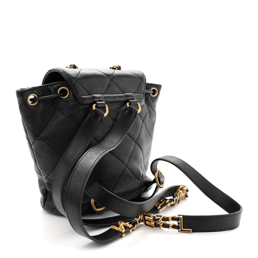Chanel Lambskin Quilted Logo Mini Backpack Black