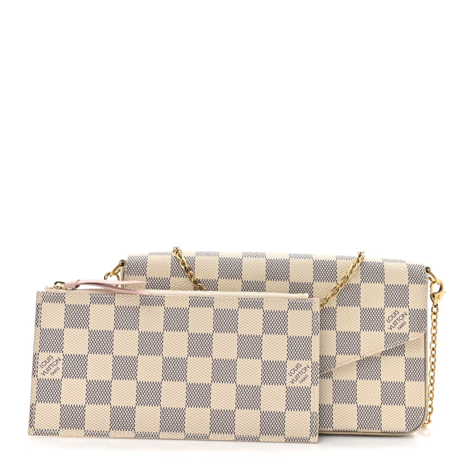 Louis Vuitton Damier Azur Pochette Felicie Chain Wallet Rose Ballerine