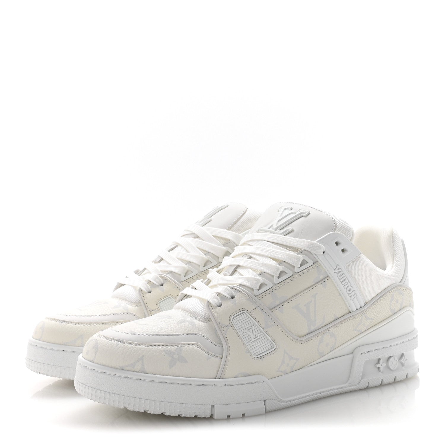 Louis Vuitton Calfskin Monogram Mens LV Trainer Sneakers 7 White