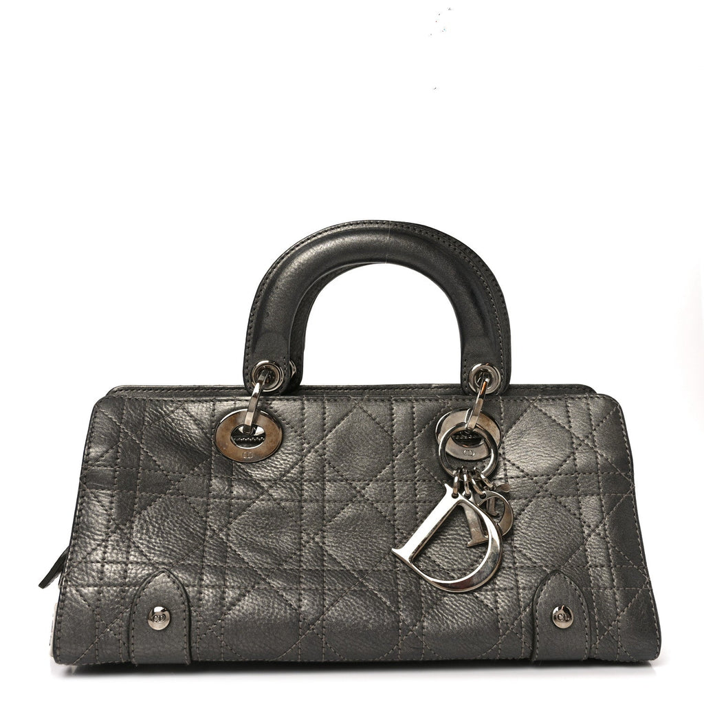 Christian Dior Metallic Calfskin Cannage Stitched Small East West Lady Dior Bronze