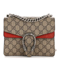 Gucci GG Supreme Monogram Suede Mini Dionysus Shoulder Bag Beige Ebony Vulcanic Red