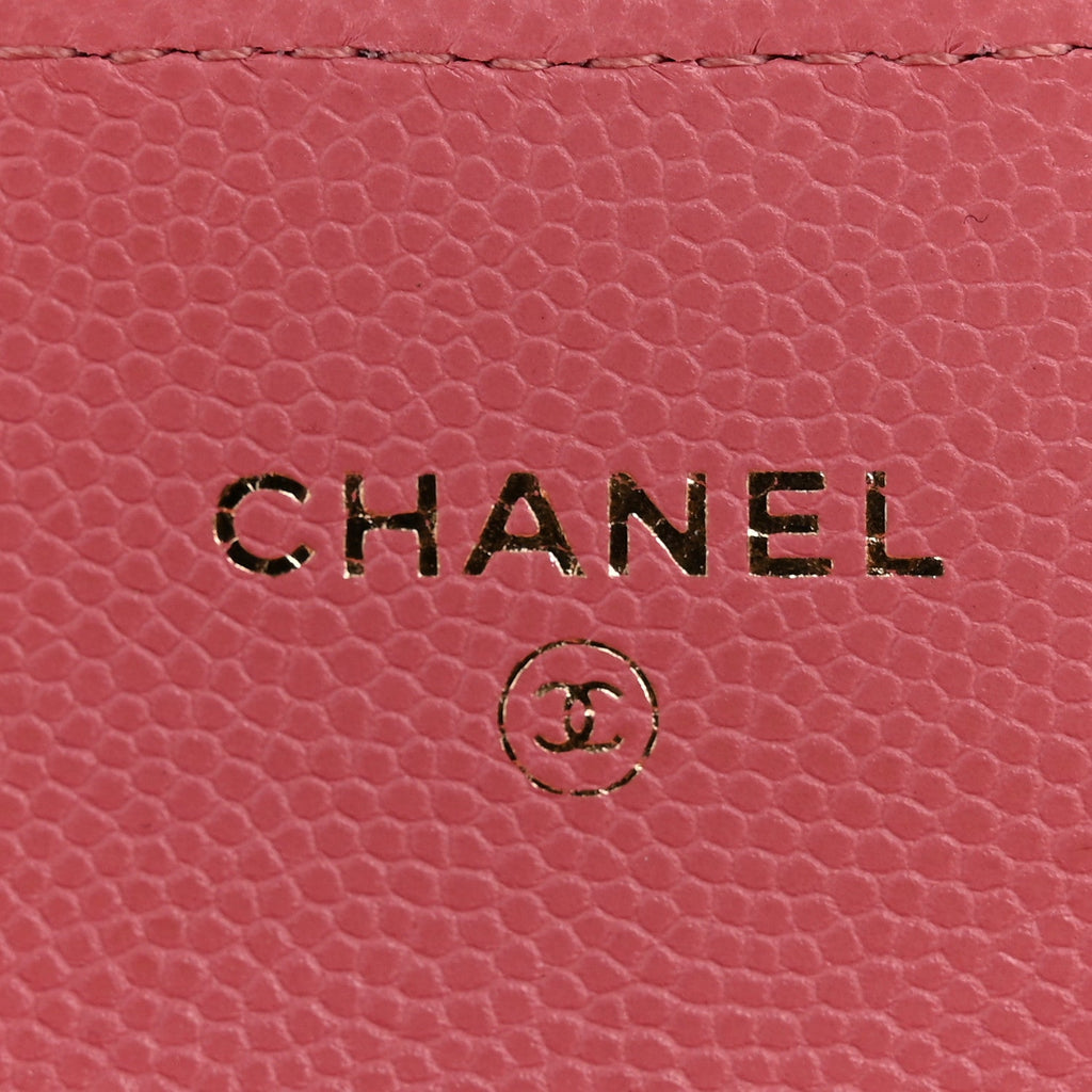 Caviar Quilted Flap Card Holder Wallet Pink