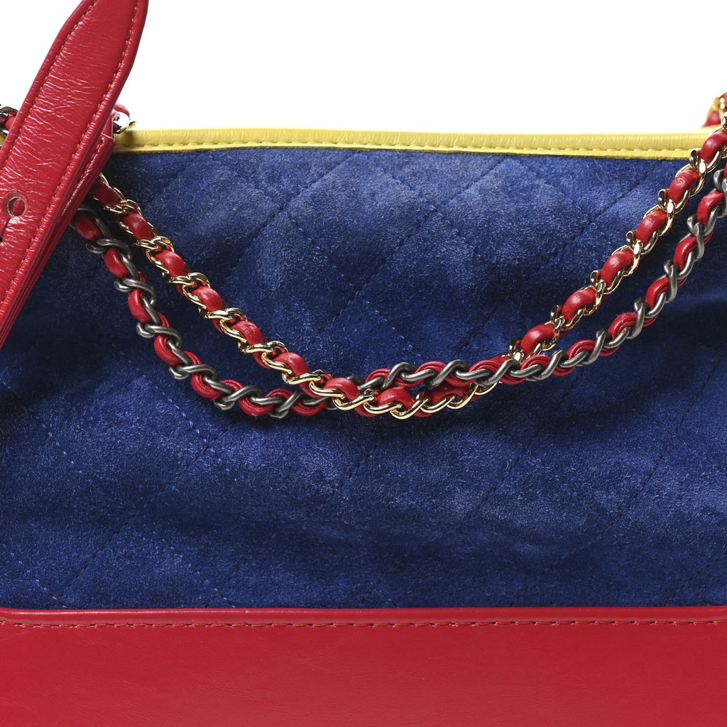 Chanel Suede Calfskin Quilted Medium Gabrielle Hobo Red Blue Yellow