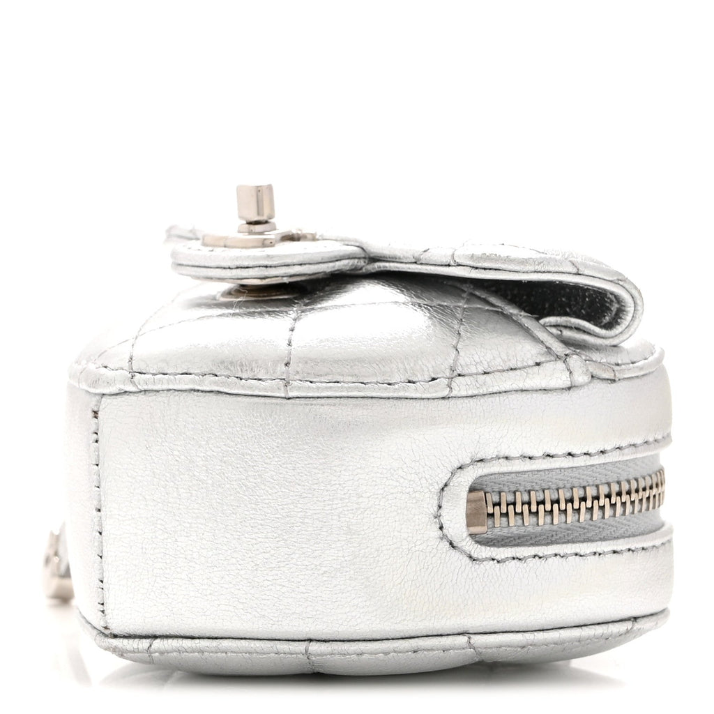 Metallic Lambskin Quilted CC Mini In Love Heart Bag Charm Silver