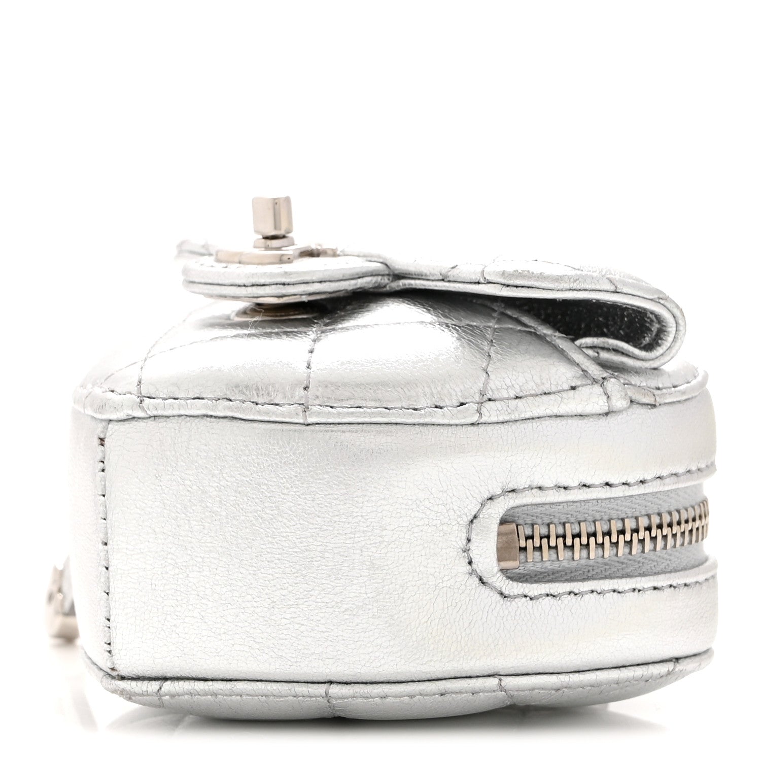 Metallic Lambskin Quilted CC Mini In Love Heart Bag Charm Silver